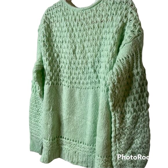 Free People Crashing Waves Open-Knit Chunky Oversized Sweater Mint Green Large - Picture 4 of 11